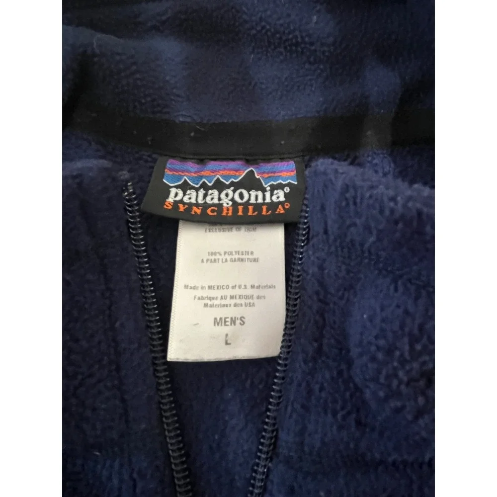 Patagonia Synchilla‎ Fleece Vest Mens Large Navy Blue Full Zip Embroidered